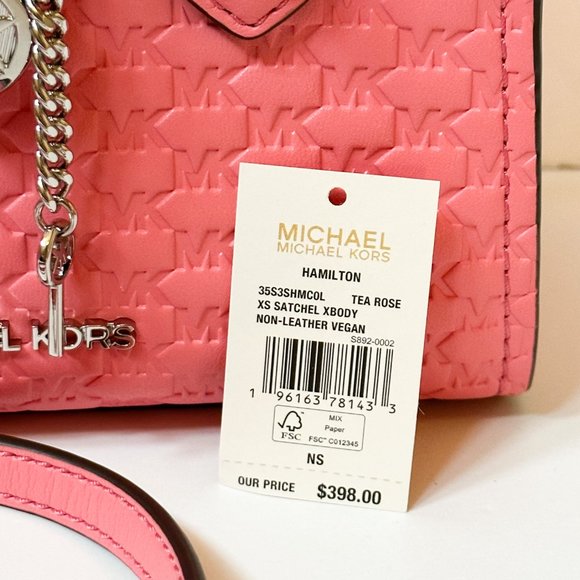 Michael Kors Hamilton MINI Satchel Shoulder Crossbody Bag Embossed MK Tea Rose - Picture 13 of 13